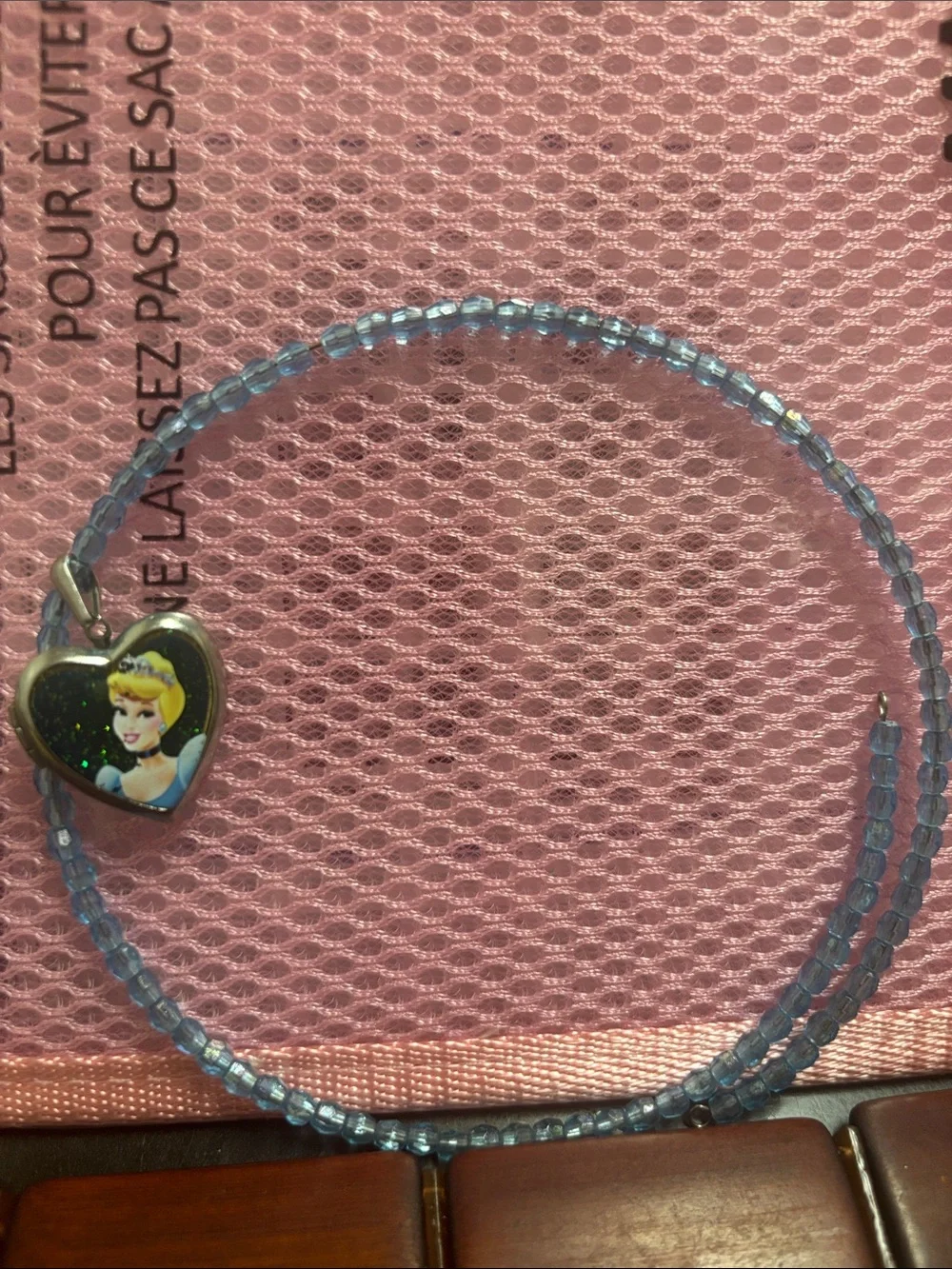 Vintage Blue Beaded kids choker with Cinderella Heart locket Charm.